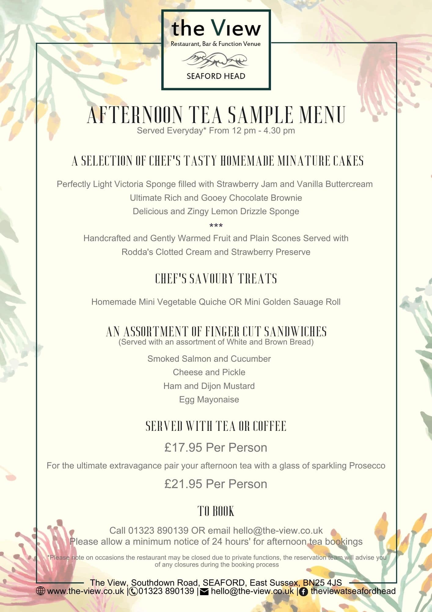 Menus The View Seaford Restaurant, Bar, Function Venue